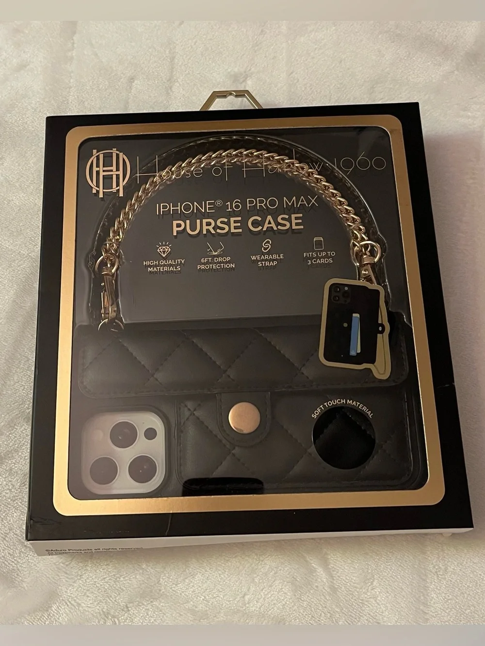 House of Harlow 1960 Black Quilted Purse Case with Gold Chain Strap